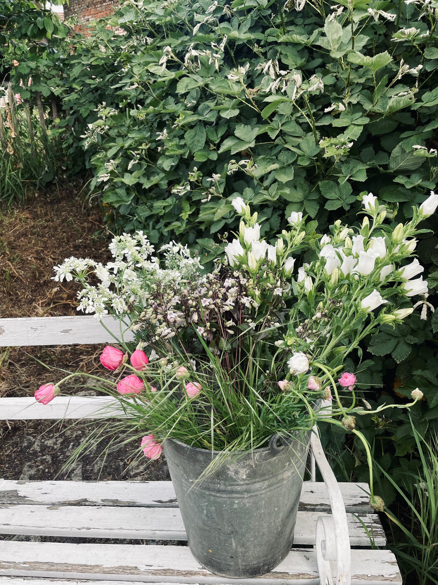 ein Eimer voller Blumen